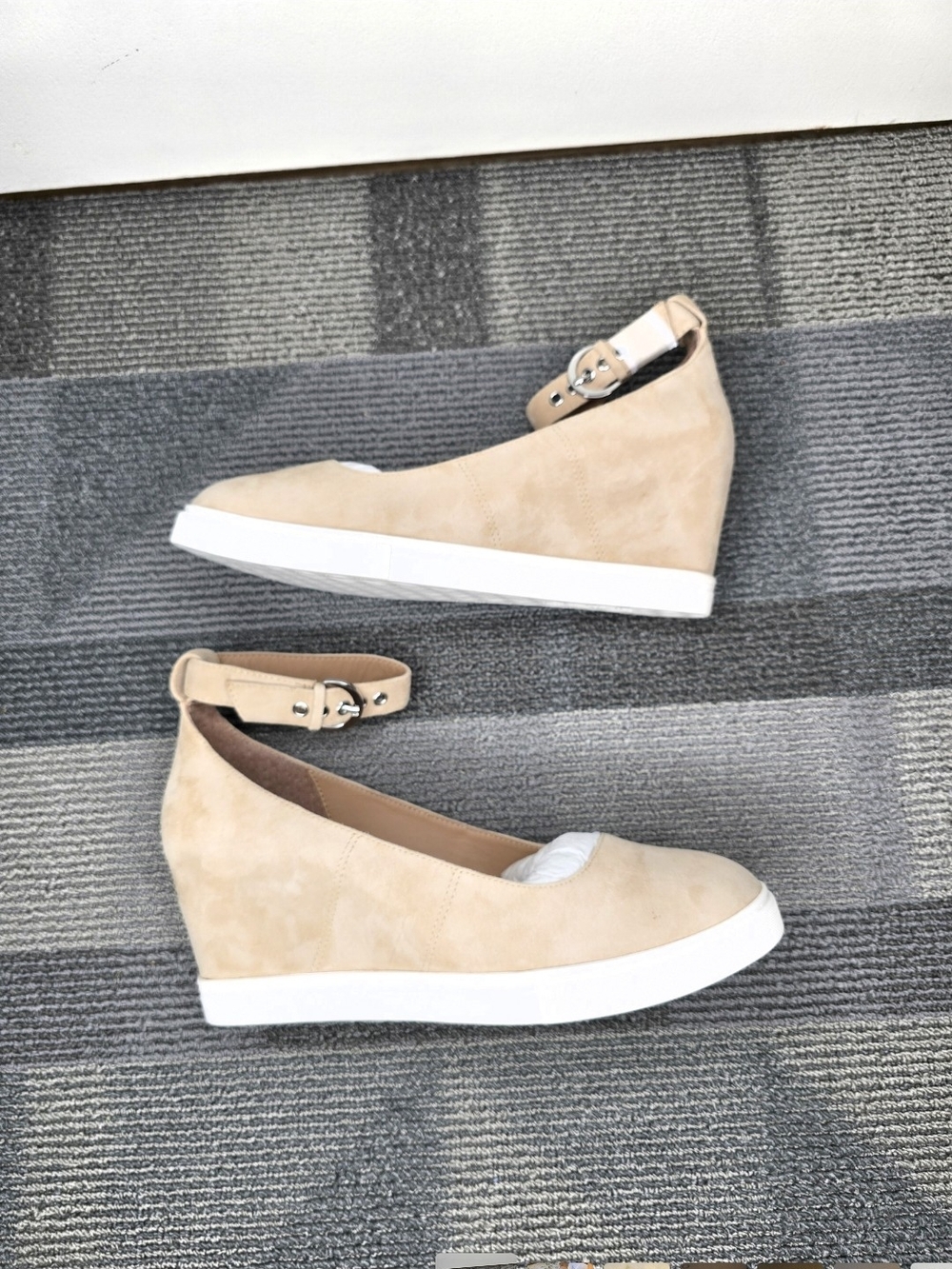 Paolo Marta Women's Beige Suede Wedge Sneakers with Ankle Strap